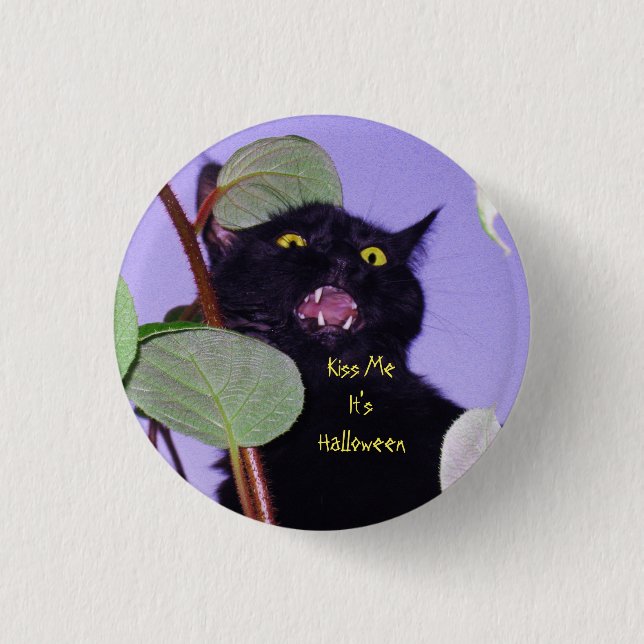 Custom Angry and grumpy Halloween black cat Button (Front)