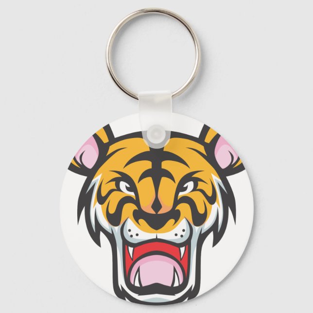 Custom Angry Tiger Cartoon Keychain (Front)