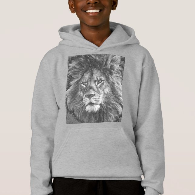 Custom Animal Lion Face Front Print Kids Boys Grey Hoodie (Front)