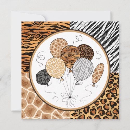 Custom Animal Pattern Birthday Balloon Invitations