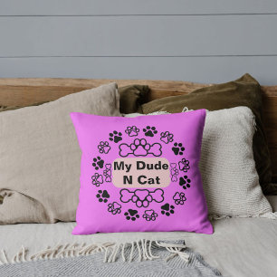 Custom Animal Pet Friends BFF Cat Paw Quote Purple Throw Pillow