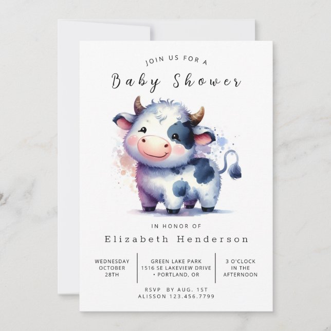 Custom Animal Rustic Cow Baby Shower Invitation (Front)
