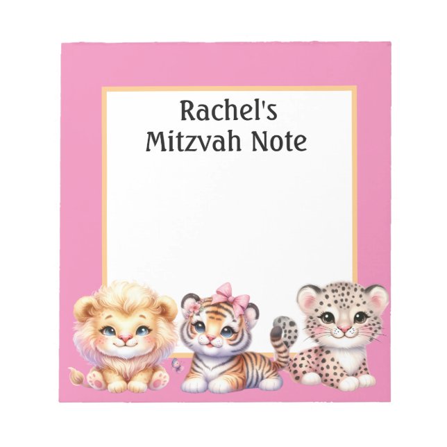 Custom Animals Girl's Mitzvah Notes Notepad (Front)