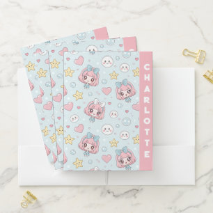 Custom Anime Kawaii with Hearts and Star Pocket Folder