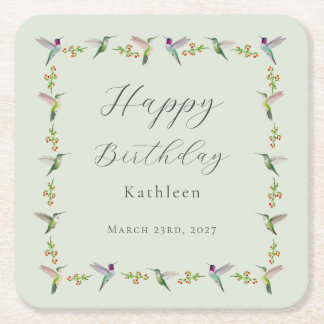 Custom Anna's Hummingbirds Birthday Square Paper Coaster