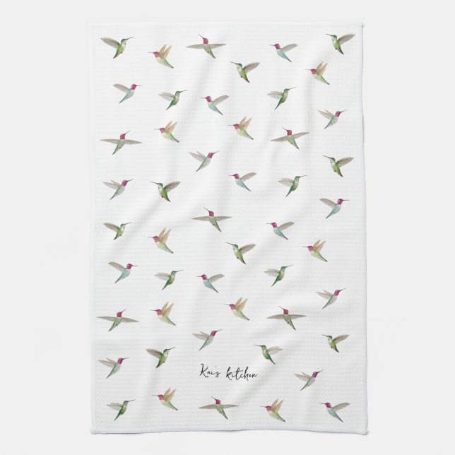 Custom Anna's Hummingbirds Kitchen Towel (Vertical)