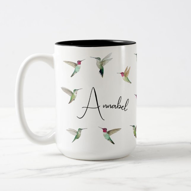 Custom Anna's Hummingbirds Two-Tone Coffee Mug (Left)