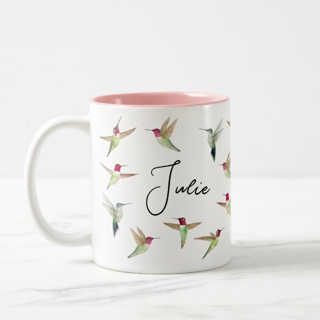 Custom Anna's Hummingbirds Two-Tone Coffee Mug (Left)