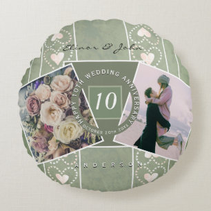 Custom Anniversary 2 Photos+Templates Round Pillow