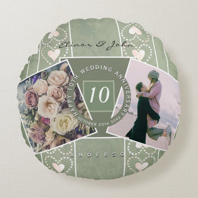 Custom Anniversary 2 Photos+Templates  Round Pillow (Front)