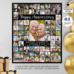 Custom Anniversary 64 Photo Collage Personalized Poster