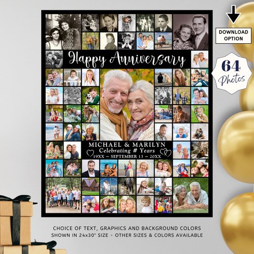 Custom Anniversary 64 Photo Collage Personalized Poster