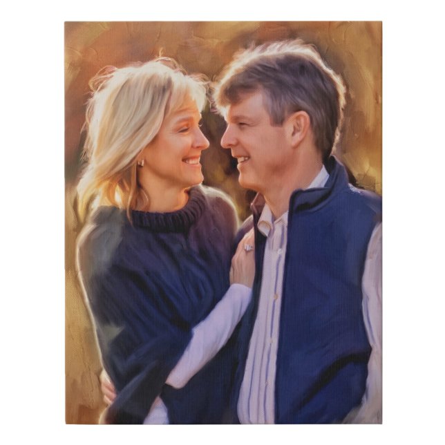 Custom anniversary couple portrait from photo faux canvas print (Front)