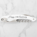 Custom anniversary gift personalized bottle opener<br><div class="desc">Custom anniversary gift personalized bottle opener with knife. Custom corkscrew opener for wine and beer bottles. Includes folding foil cutter knife and cap opener too. Handy foldable pocket size opener with personalized name or message. Elegant script typography template. Create unique gift and party favor ideas for friends and family. Fun...</div>
