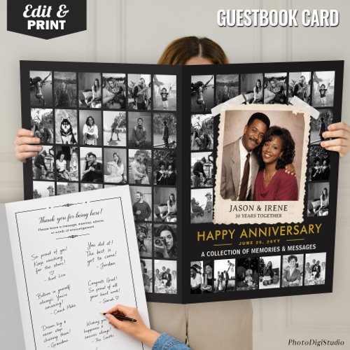 Custom Anniversary Guest Book, Retro Photo Collage Card