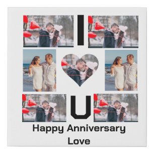 Custom Anniversary I Love you 7 Photo collage  Faux Canvas Print