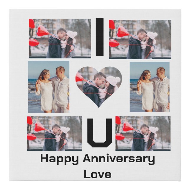 Custom Anniversary I Love you 7 Photo collage  Faux Canvas Print (Front)