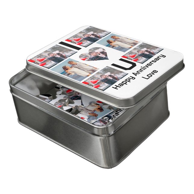 Custom Anniversary I Love you 7 Photo collage Jigsaw Puzzle (Lid Open)