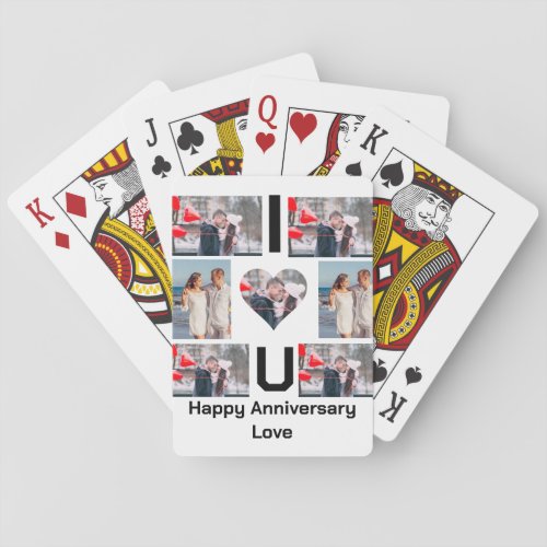Custom Anniversary I Love you 7 Photo collage  Poker Cards