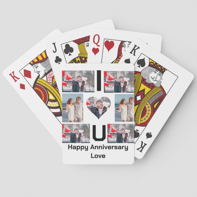 Custom Anniversary I Love you 7 Photo collage  Poker Cards (Back)