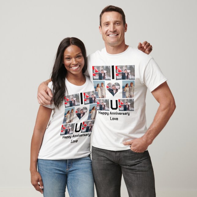 Custom Anniversary I Love you 7 Photo collage T-Shirt (Unisex)