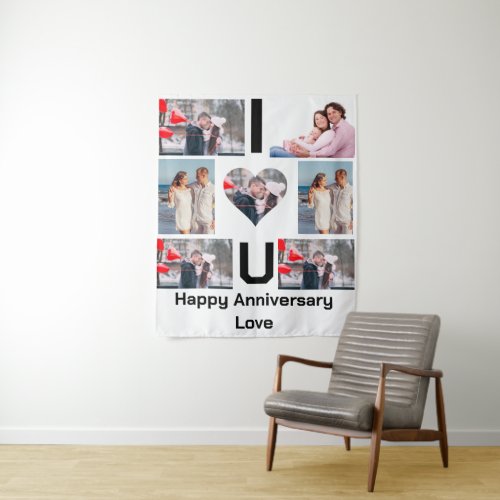 Custom Anniversary I Love you 7 Photo collage  Tapestry