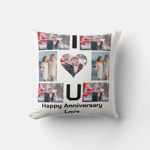 Custom Anniversary I Love you 7 Photo collage  Throw Pillow