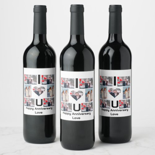 Custom Anniversary I Love you 7 Photo collage Wine Label