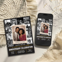 Custom Anniversary Invite, Retro Photo Collage