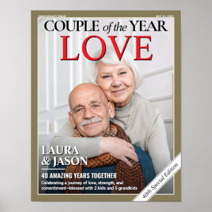 Custom Anniversary Magazine Cover, Couple Portrait Poster