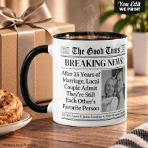 Custom Anniversary Mug, Fun Couple Gift Newspaper 