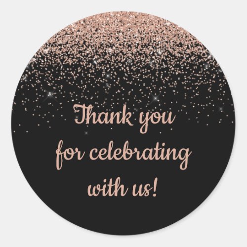 Custom Anniversary Party Favor Black and Rose Gold Classic Round Sticker