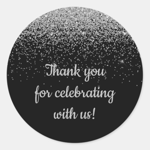 Custom Anniversary Party Favor Black and Silver Classic Round Sticker
