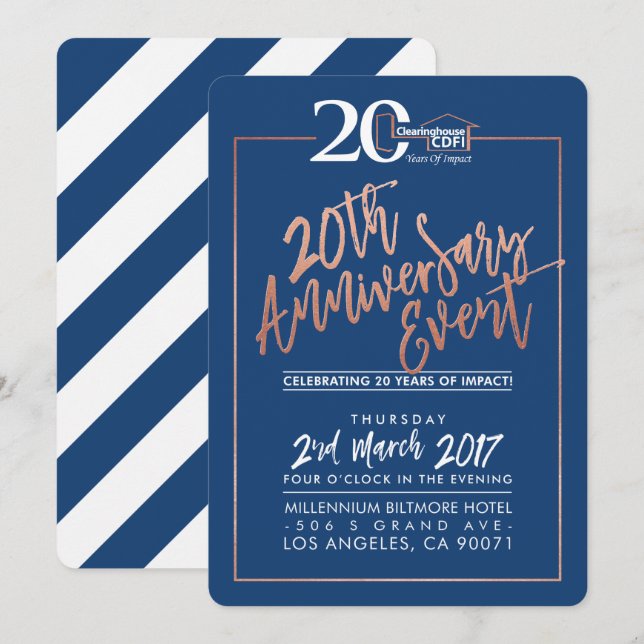 CUSTOM ANNIVERSARY PARTY INVITE corporate navy (Front/Back)