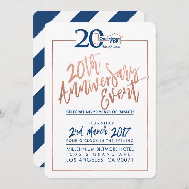 CUSTOM ANNIVERSARY PARTY INVITE corporate navy 2 (Front/Back)