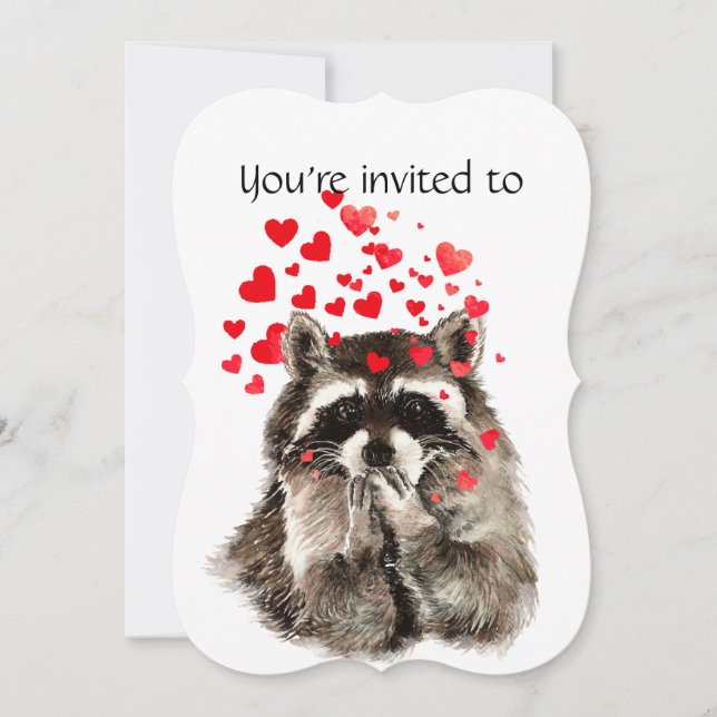 Custom Anniversary Party Raccoon Love Hearts Invitation (Front)