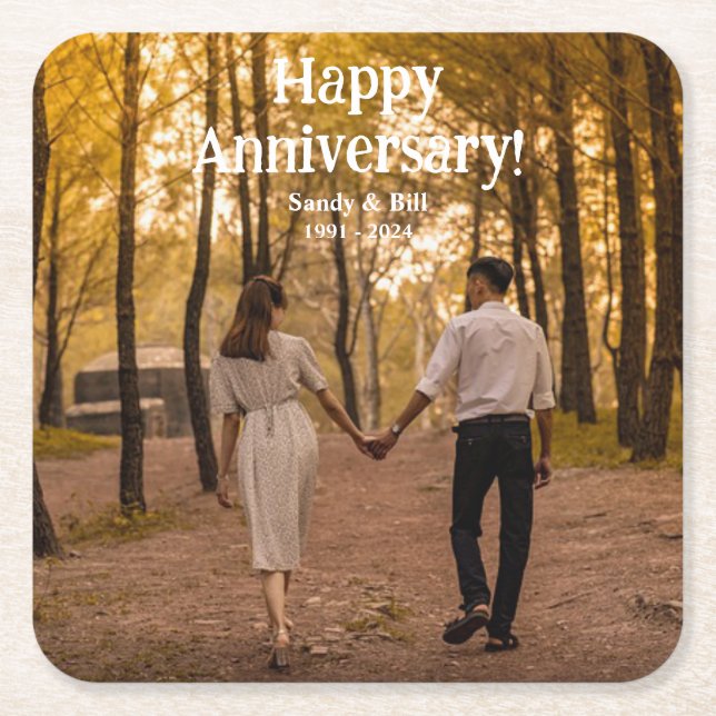 Custom anniversary photo create your own square paper coaster (Front)