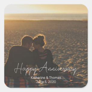 Custom Anniversary Photo Personalized text modern  Square Sticker