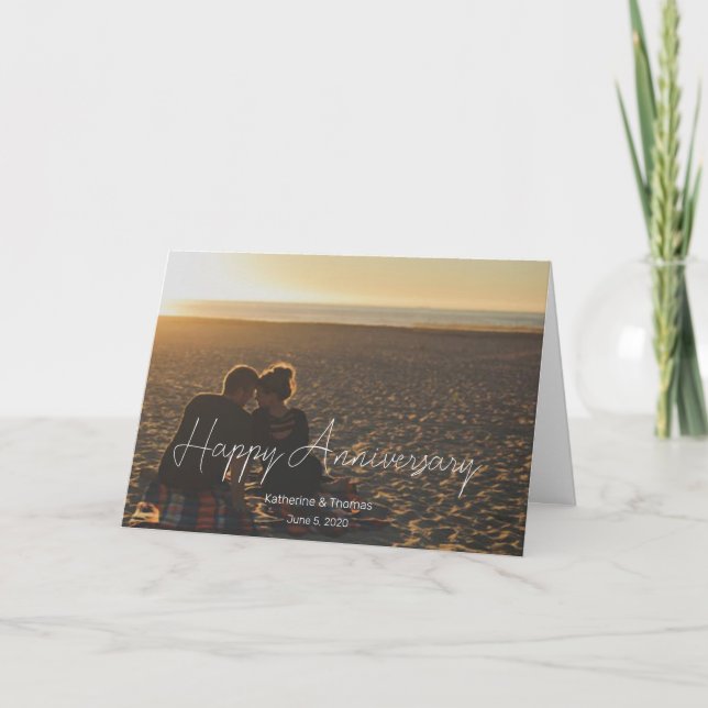 Custom Anniversary Photo Personalized text modern  Thank You Card (Front)