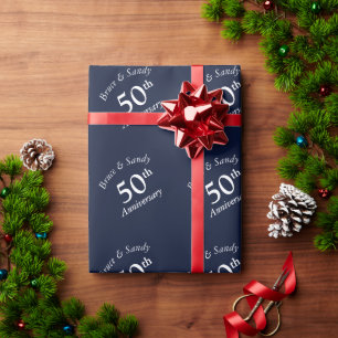 Custom Anniversary stylish and chic navy blue Wrapping Paper