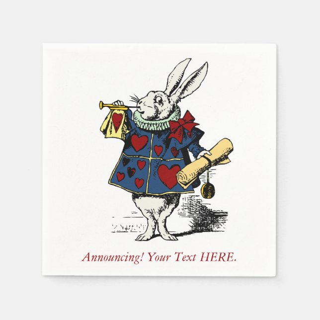 Custom Announcement Alice in Wonderland Rabbit Paper Napkins (Front)