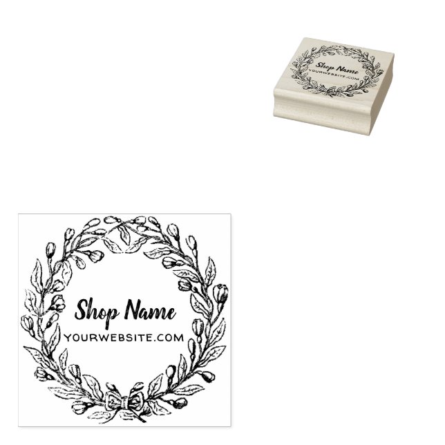 Custom Antique Small Business Floral Wreath Rubber Stamp (Stamped)