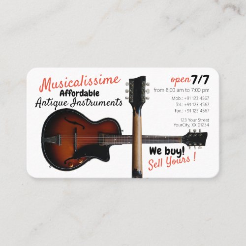 Custom Antique Vintage Musical Instruments Shop Business Card