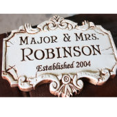 Custom Antique White Scrolled Home Carved Sign (Front)