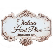 Custom Antique White Scrolled Home Carved Sign (Front)