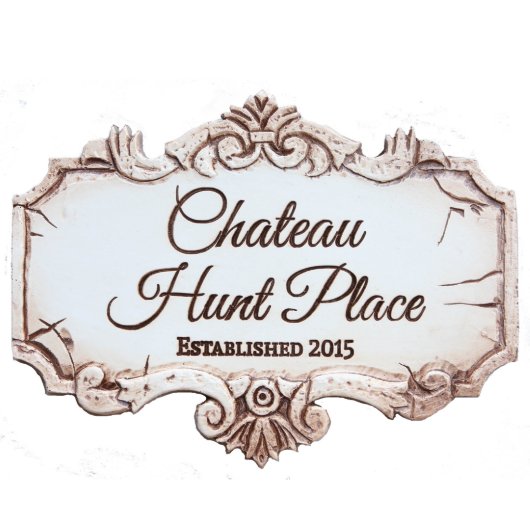 Custom Antique White Scrolled Home Carved Sign (Front)