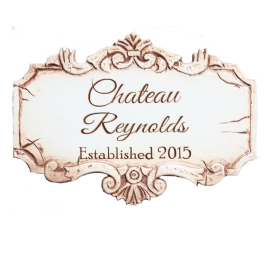 Custom Antique White Scrolled Home Carved Sign (Front)