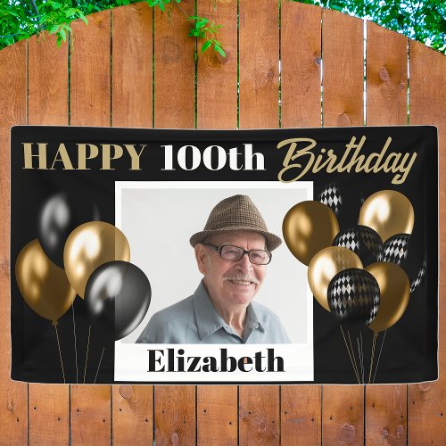 Custom Any Age Gold Personalized Photo Birthday Banner