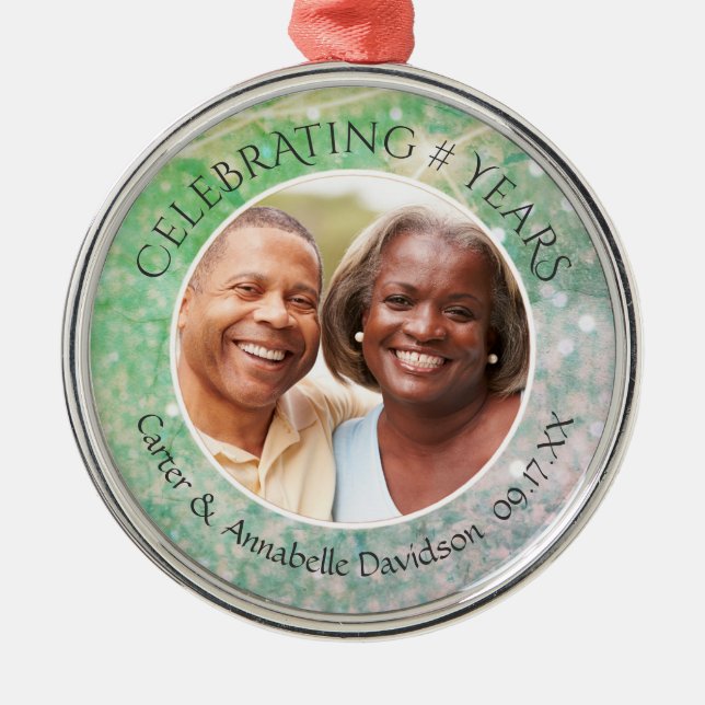 Custom ANY Anniversary Keepsake Photo Metal Ornament (Front)