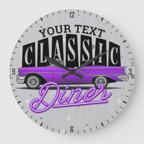 Custom Any Name Faux Neon 1950s Classic Car Diner Large Clock